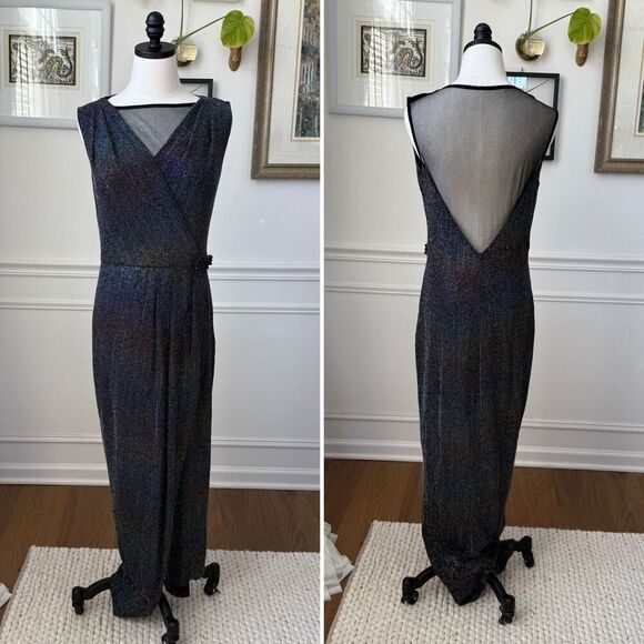 Gygess Rainbow Ombre Pixellated Shimmer Down Illusion Neck Plunging Back 44 12 - Picture 1 of 10